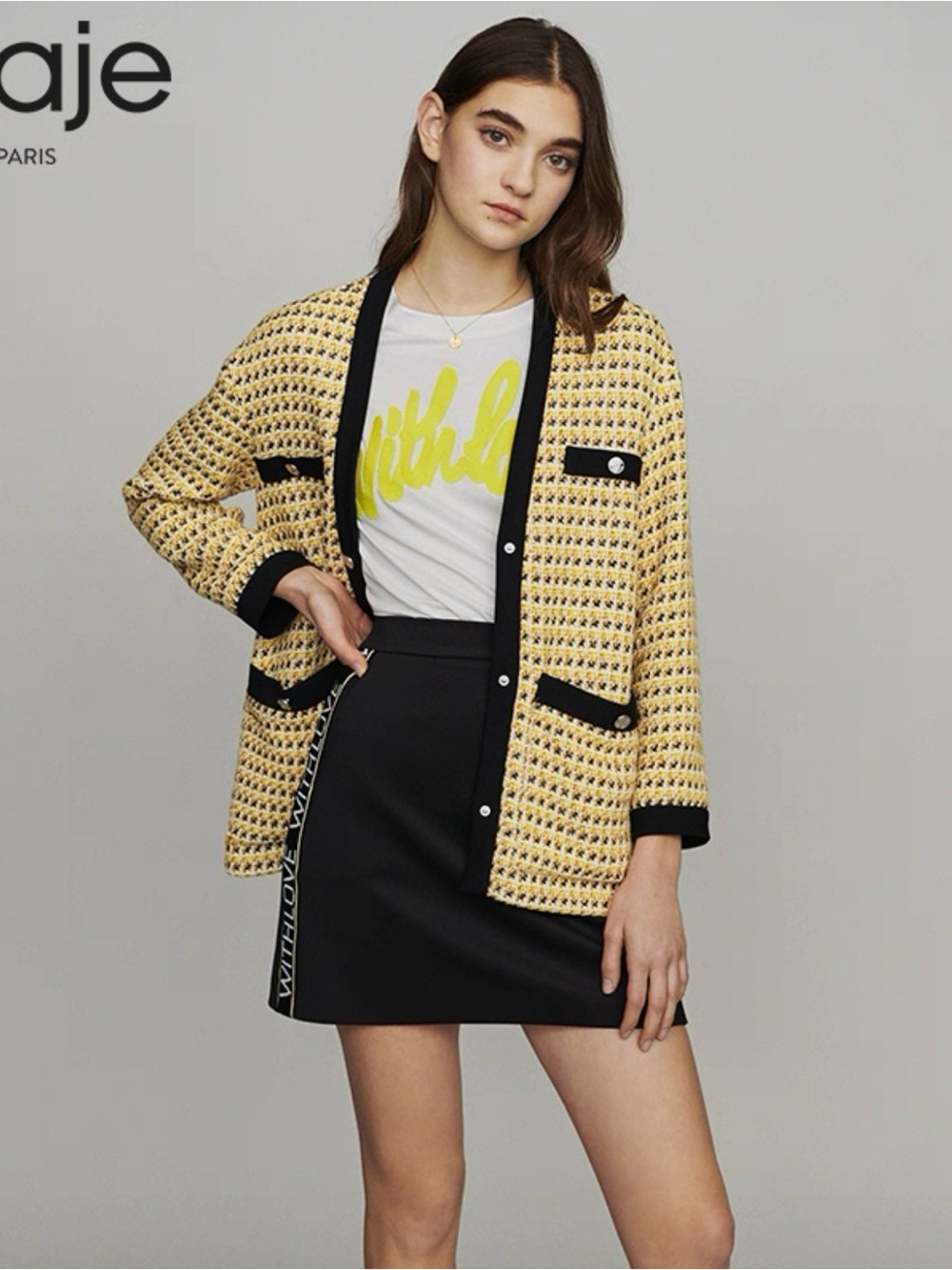 Authentic Like New Maje Vega tweed cardigan